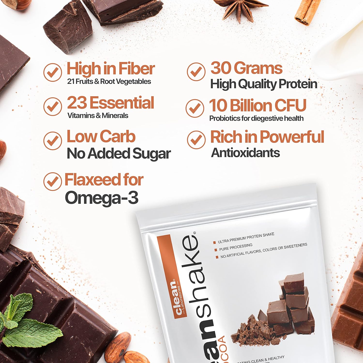 Ultra-Premium Organic Protein Shake with 21 Ingredients, 23 Vitamins, Non-GMO Grass Fed Whey Protein - Informed Protein Certified