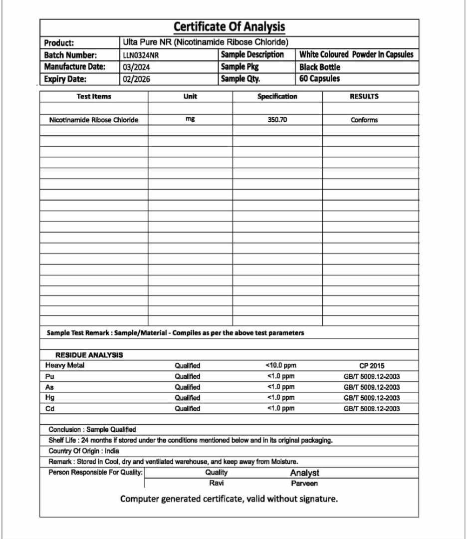 Ultra Pure NR (Nicotinamide Riboside) Capsules - 350mg | Anti-Aging NAD Booster | Supports Cellular Energy, Repair & Protection | Vegan, Gluten-Free & Non-GMO | 60 Count