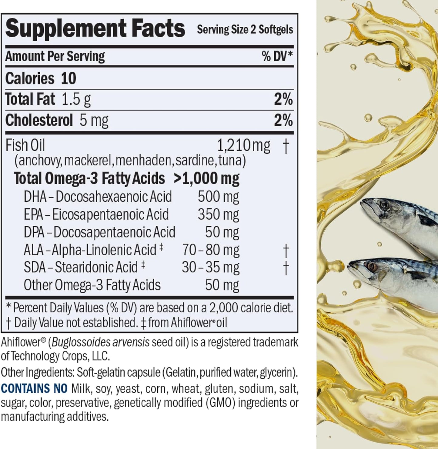 Ultra-Pure Omega-3 Fish Oil Supplement - 1200 mg High DHA, No Mercury, Easy to Swallow Softgels - 180 Count