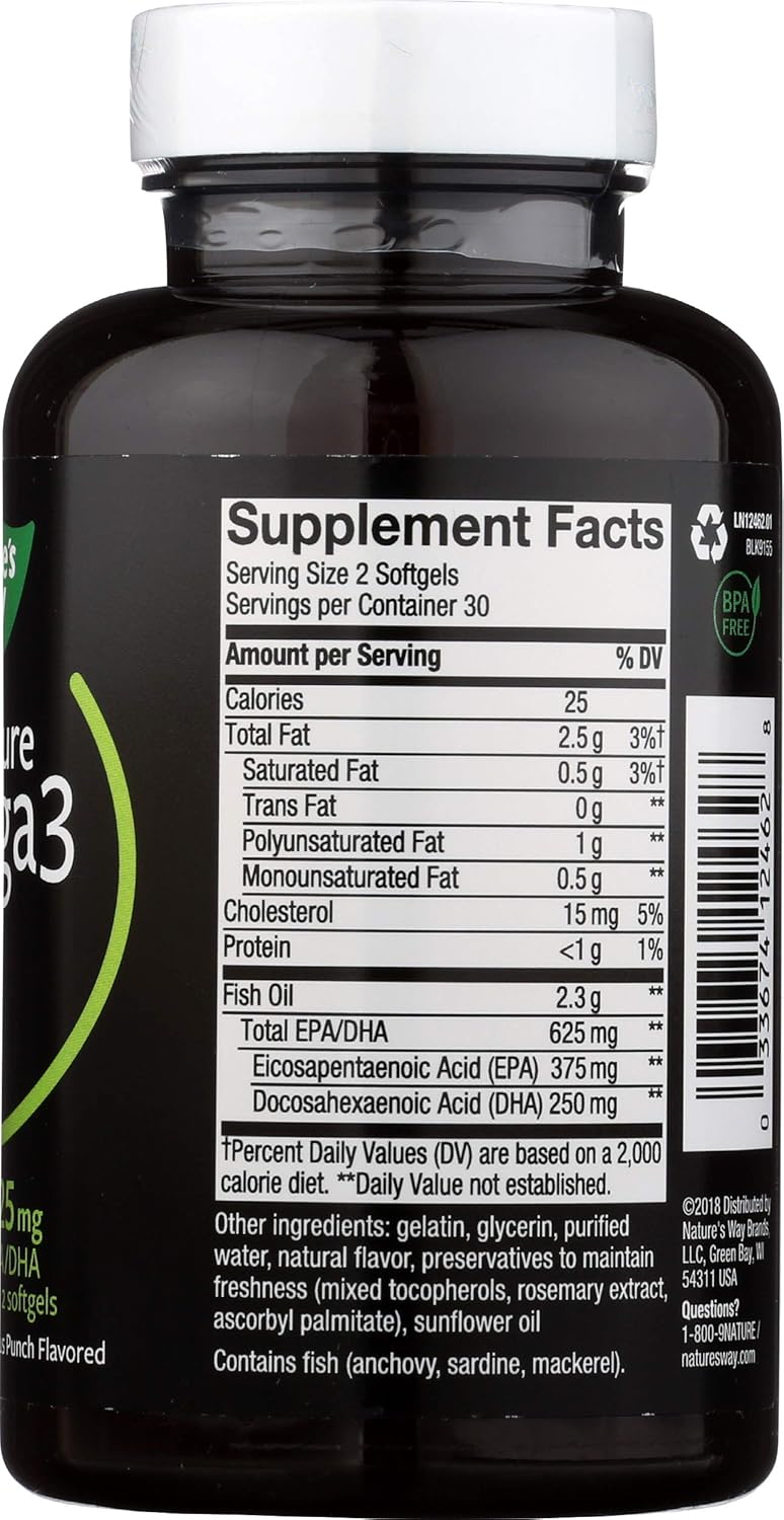 Ultra Pure Omega-3 Fish Oil Supplement Softgels, Citrus Punch Flavor, 60 Ct by Nature's Way