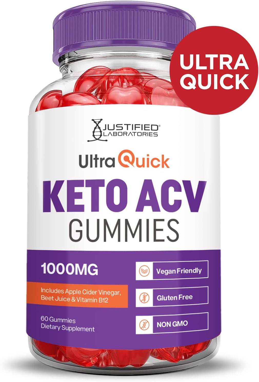 Ultra Quick Keto ACV Gummies - Advanced Formula with Pomegranate & Beet Juice - Vegan & Non GMO - 60 Gummies