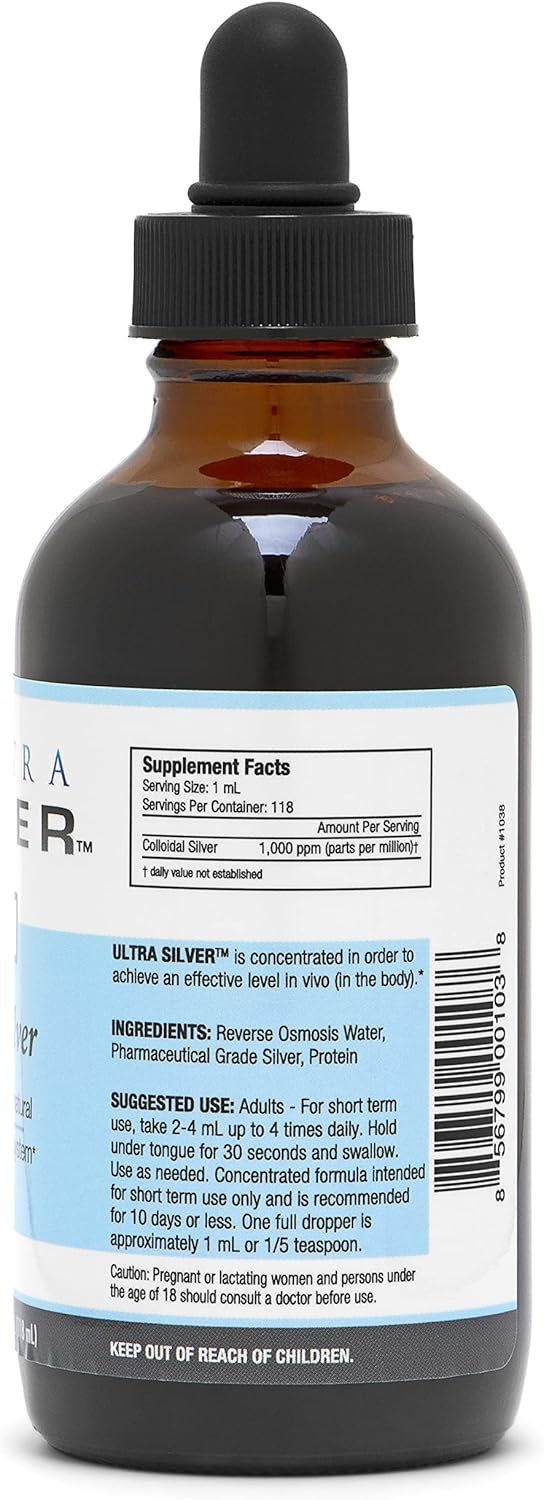 Ultra Silver® Colloidal Silver 1,000 PPM 4 Oz Mineral Supplement True Colloidal Silver with Dropper