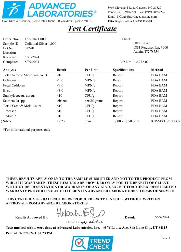 Ultra Silver® Colloidal Silver 1,000 PPM 4 Oz Mineral Supplement True Colloidal Silver with Dropper