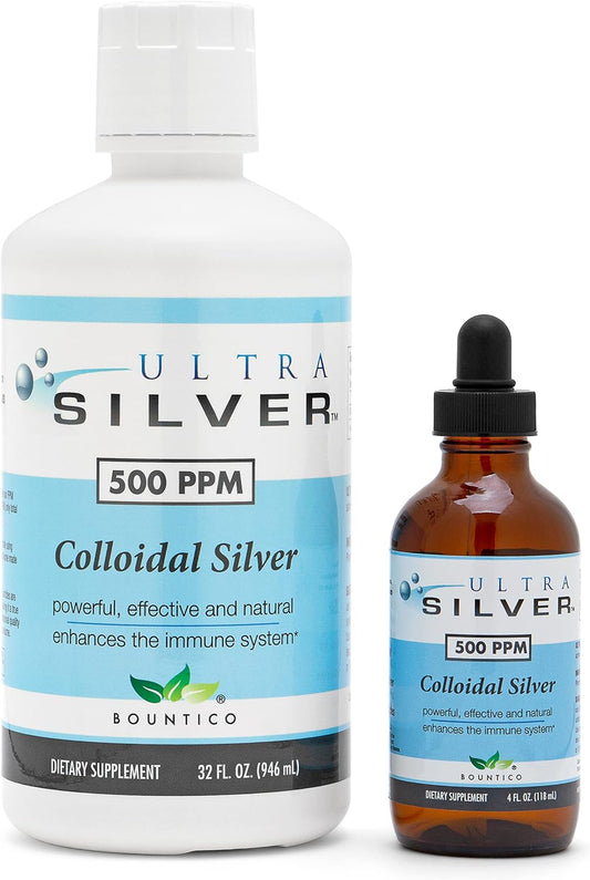 Ultra Silver® Colloidal Silver 500 PPM 32 Oz Mineral Supplement with 4 oz Dropper Bottle for Dispensing