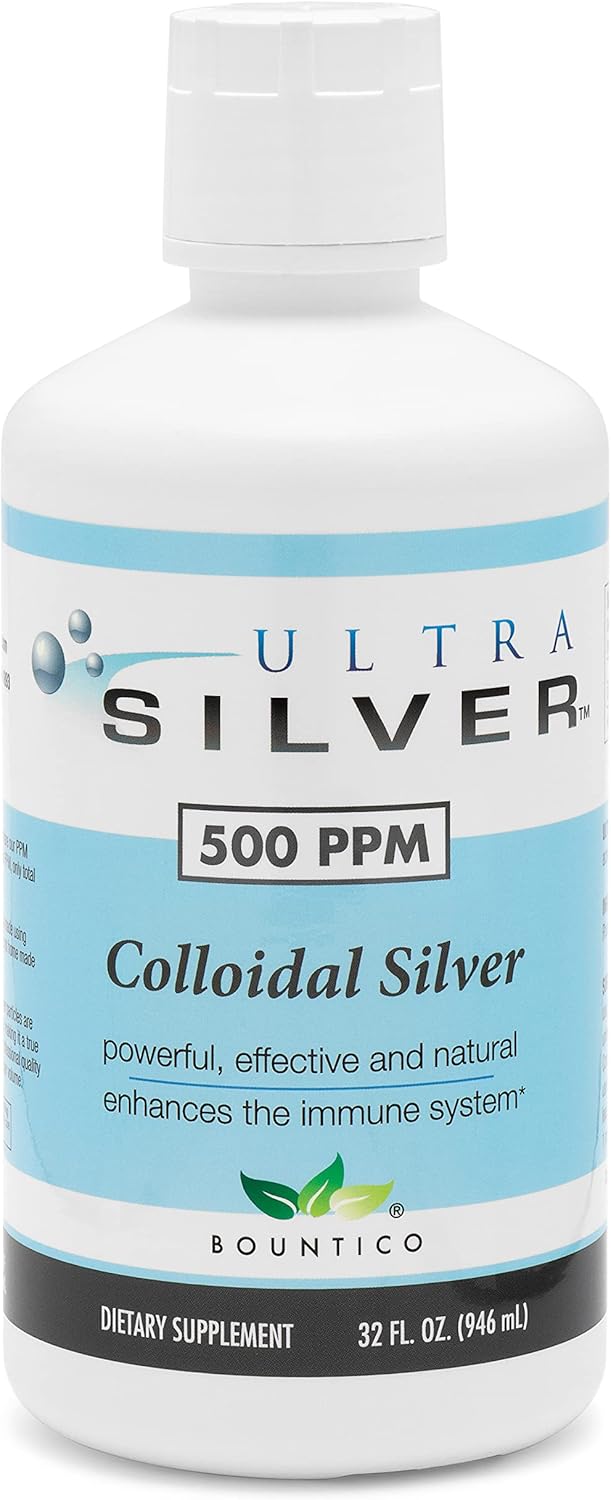 Ultra Silver® Colloidal Silver 500 PPM 32 Oz Mineral Supplement with 4 oz Dropper Bottle for Dispensing