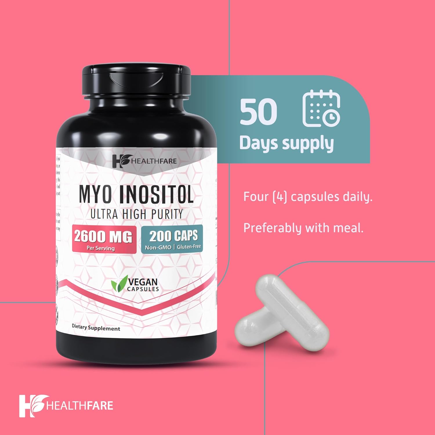 Ultra Strength Myo Inositol Supplement 2600mg - 200 Capsules for Healthy Ovarian Support in Women - Vitamin B8 Boost - BoostGo Australia