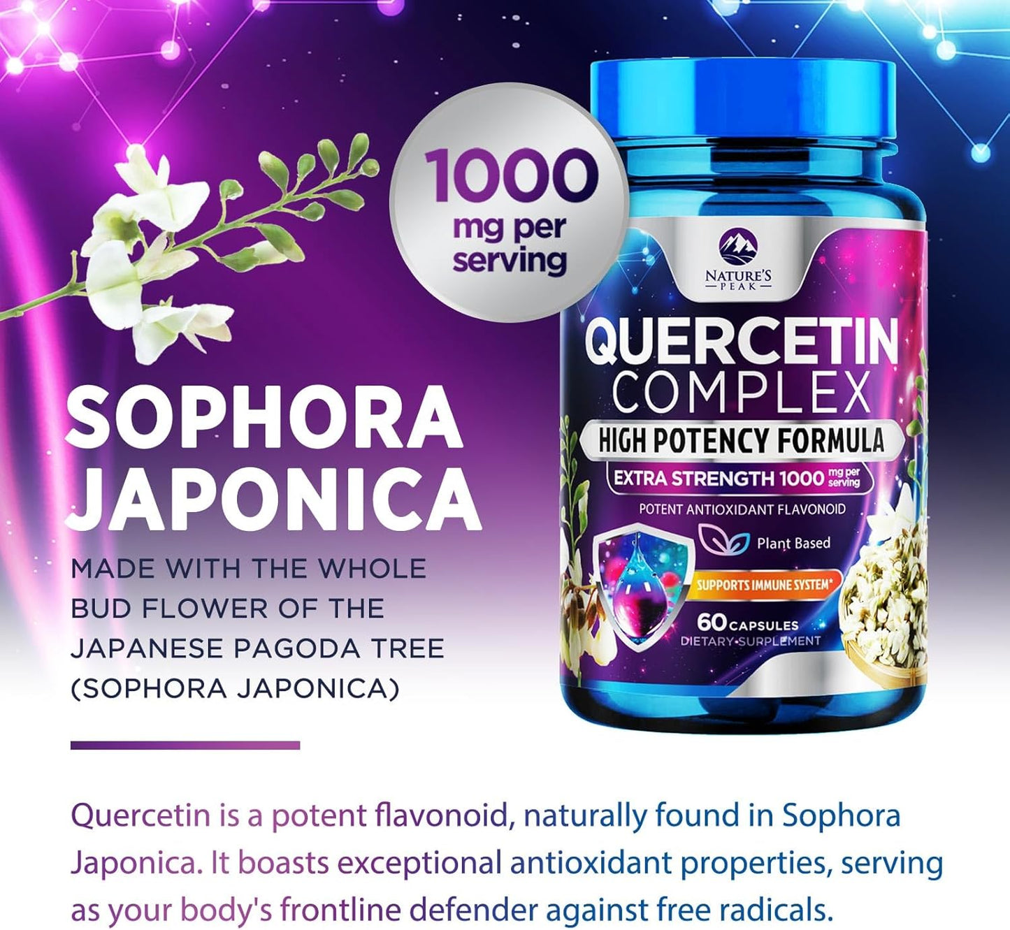 Ultra Strength Quercetin 500mg Capsules - Bioflavonoids & Antioxidant Support - Immune, Heart, Respiratory Health - Non GMO, Gluten Free - 60 Capsules