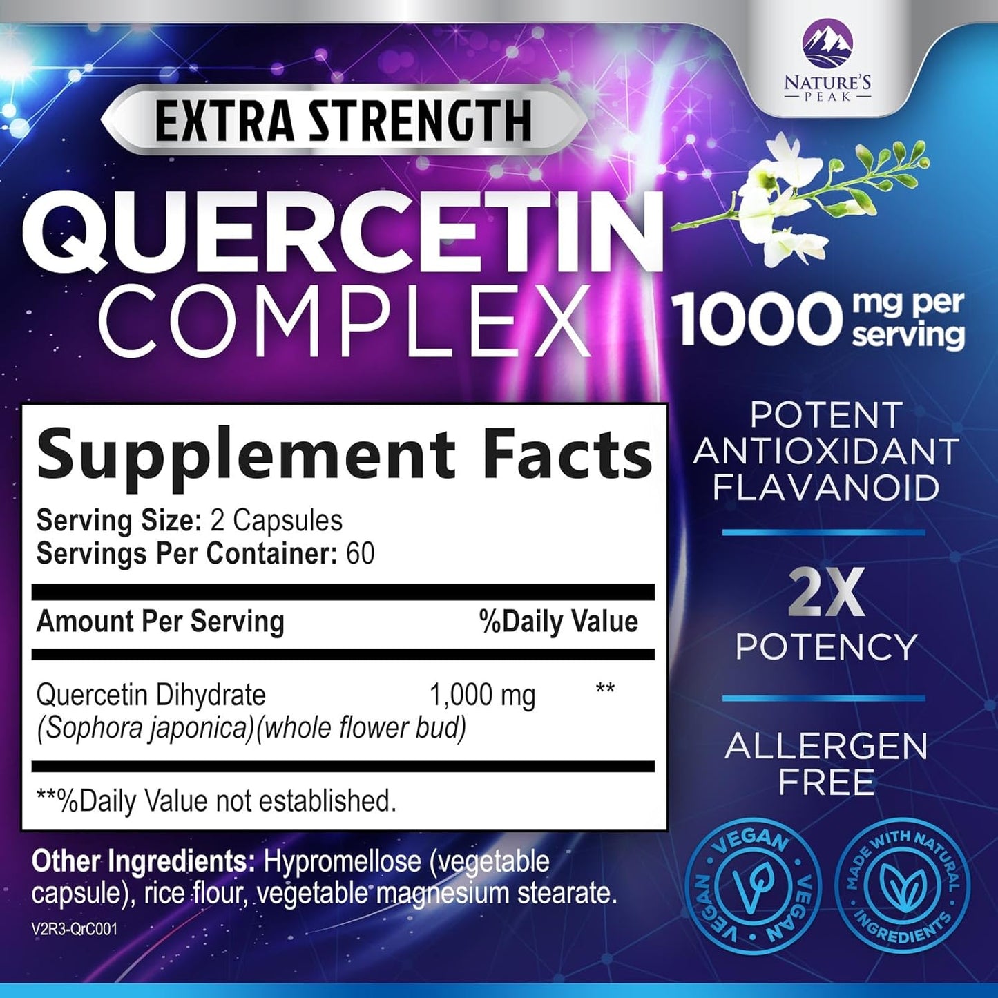 Ultra Strength Quercetin Capsules 1000mg Serving | Immune & Heart Health Support Supplement - 120 Capsules