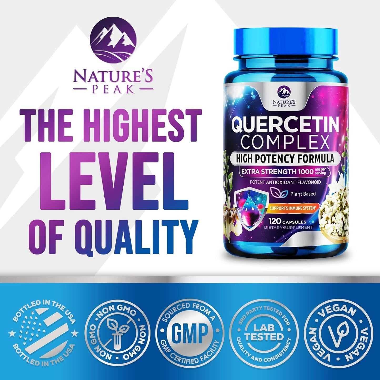 Ultra Strength Quercetin Capsules 1000mg Serving | Immune & Heart Health Support Supplement - 120 Capsules