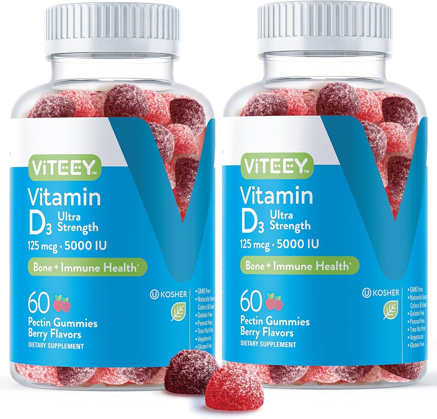 Ultra Strength Vitamin D3 Gummies for Adults & Teens - 5,000 IU, 125mcg - Immune & Muscle Support - Vegetarian Berry Flavored Gummy