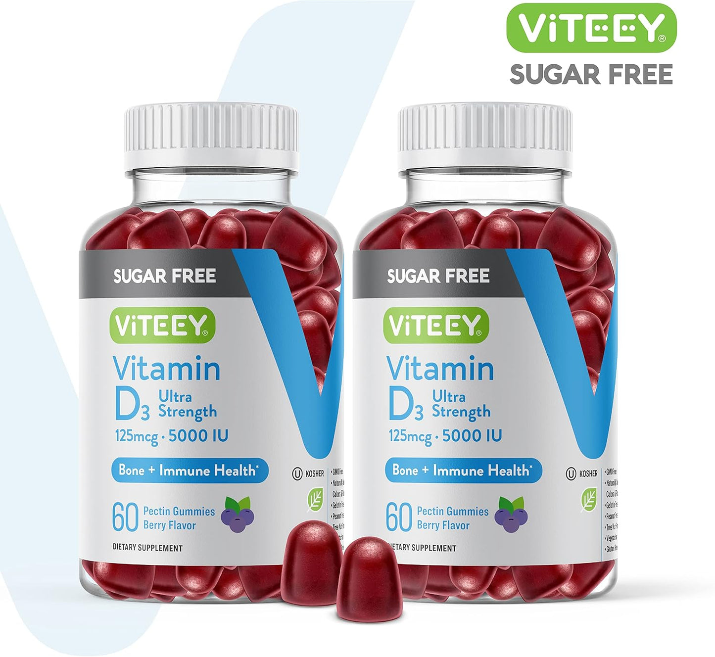 Ultra Strength Vitamin D3 Gummies for Adults & Teens - 5,000 IU, 125mcg - Sugar Free, Bone Health, Immune Boost - Vegetarian Berry Gummy