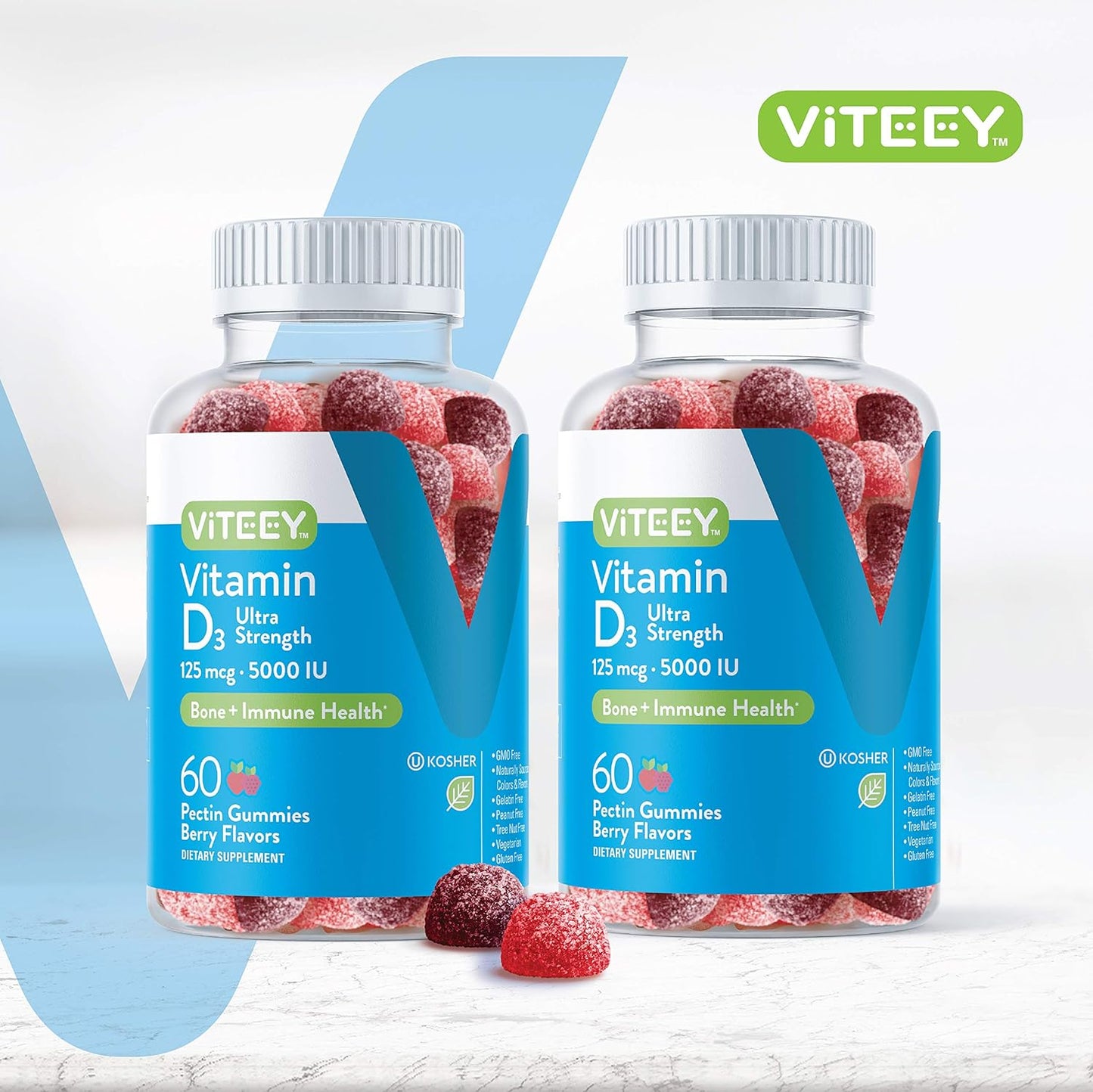 Ultra Strength Vitamin D3 Gummies for Adults & Teens - 5,000 IU, 125mcg - Immune & Muscle Support - Vegetarian Berry Flavored Gummy