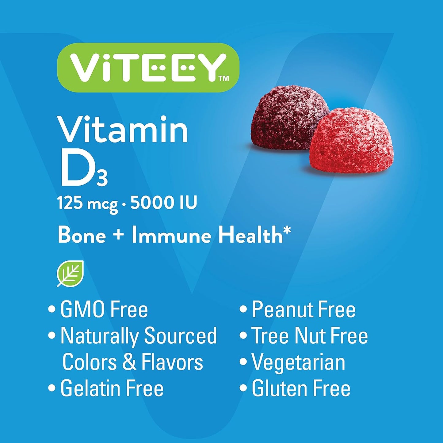 Ultra Strength Vitamin D3 Gummies for Adults & Teens - 5,000 IU, 125mcg - Immune & Muscle Support - Vegetarian Berry Flavored Gummy