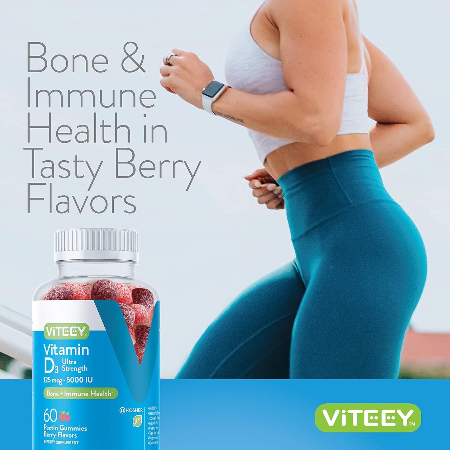 Ultra Strength Vitamin D3 Gummies for Adults & Teens - 5,000 IU, 125mcg - Immune & Muscle Support - Vegetarian Berry Flavored Gummy