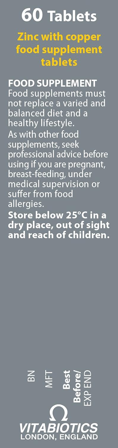 Ultra Vitabiotics Zinc with Copper 15mg - 60 Tablets for Immune Support & Overall Health