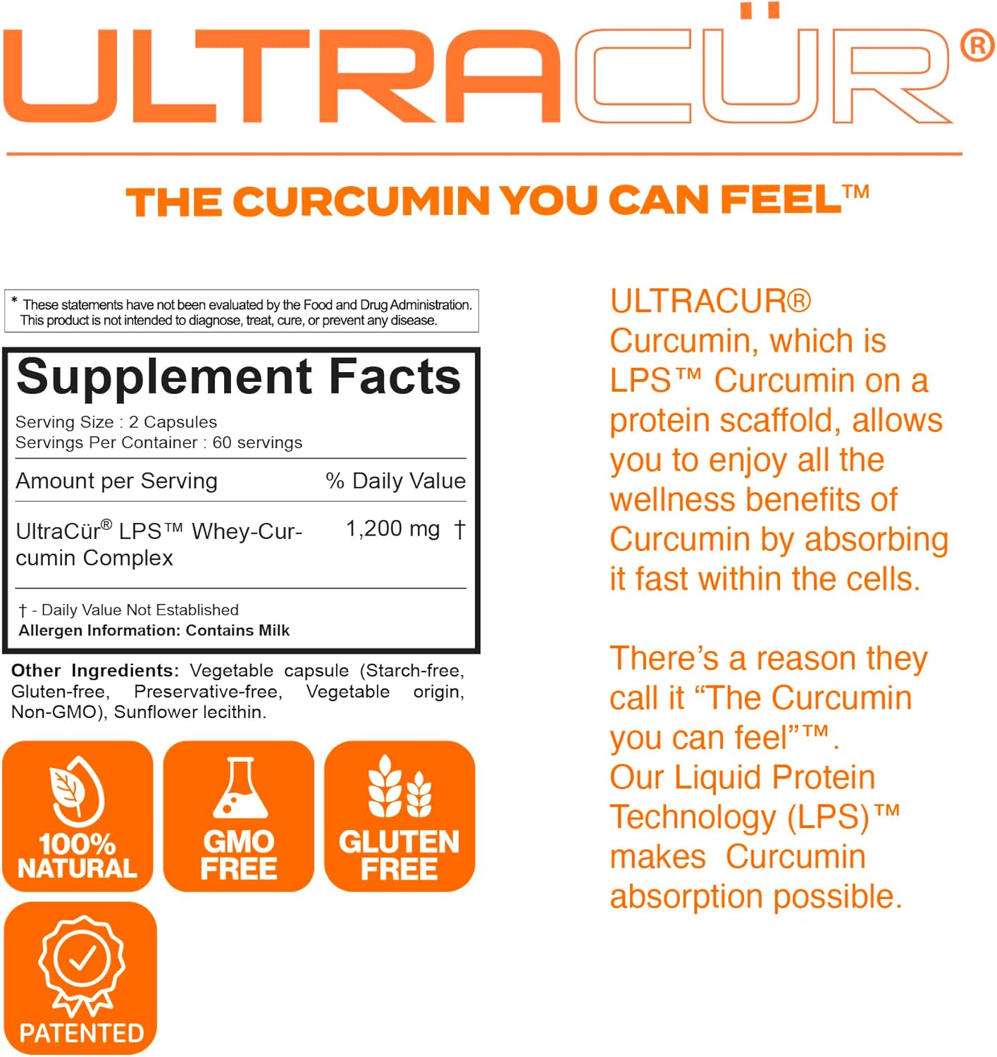 UltraCur Curcumin Turmeric Capsules - High Absorption Curcumin Supplement - 60 Vegetarian Capsules