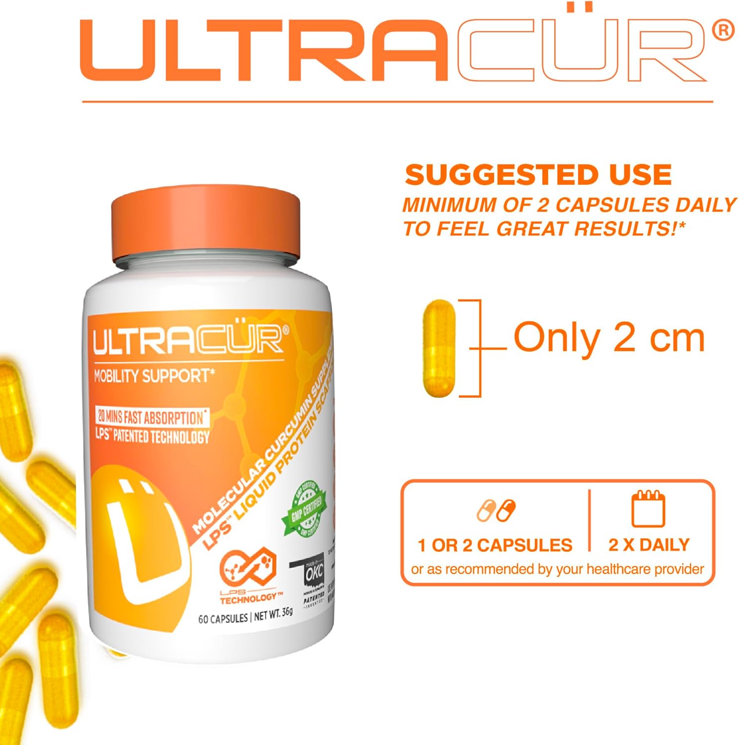 UltraCur Curcumin Turmeric Capsules - High Absorption Curcumin Supplement - 60 Vegetarian Capsules