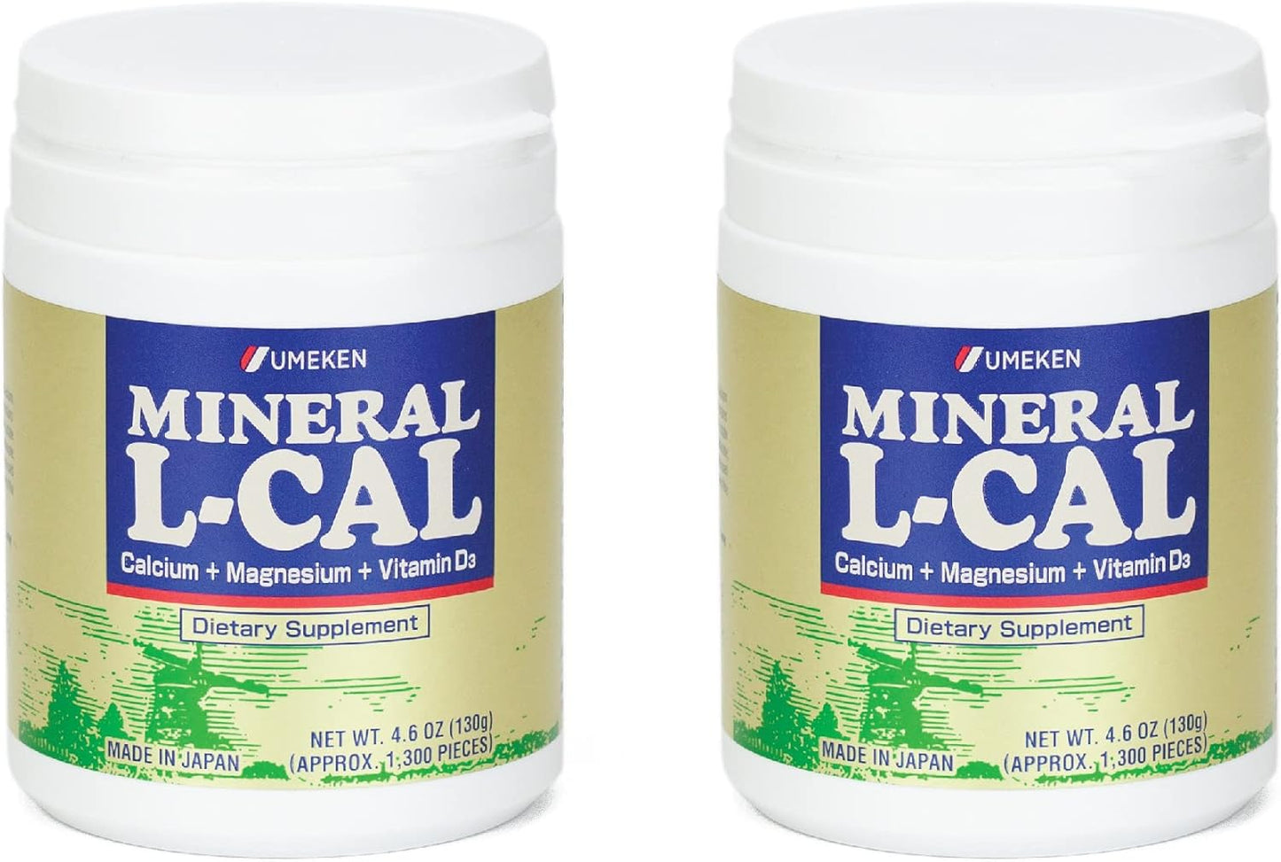 Umeken Mineral L-Cal: Water Soluble Calcium Magnesium D3 Supplement Balls with Vitamin D3, Magnesium, and Minerals, Fast Absorbing, 1,300 Balls x 2 Bottles, 130g