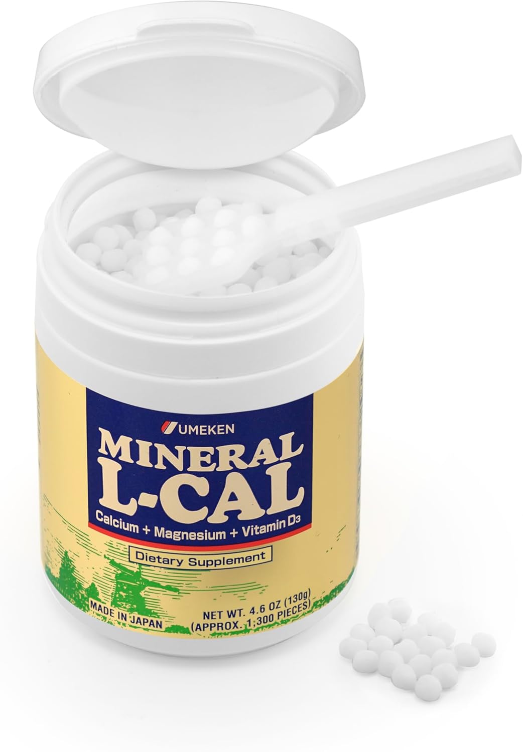 Umeken Mineral L-Cal: Water Soluble Calcium Magnesium D3 Supplement Balls with Vitamin D3, Magnesium, and Minerals, Fast Absorbing, 1,300 Balls x 2 Bottles, 130g