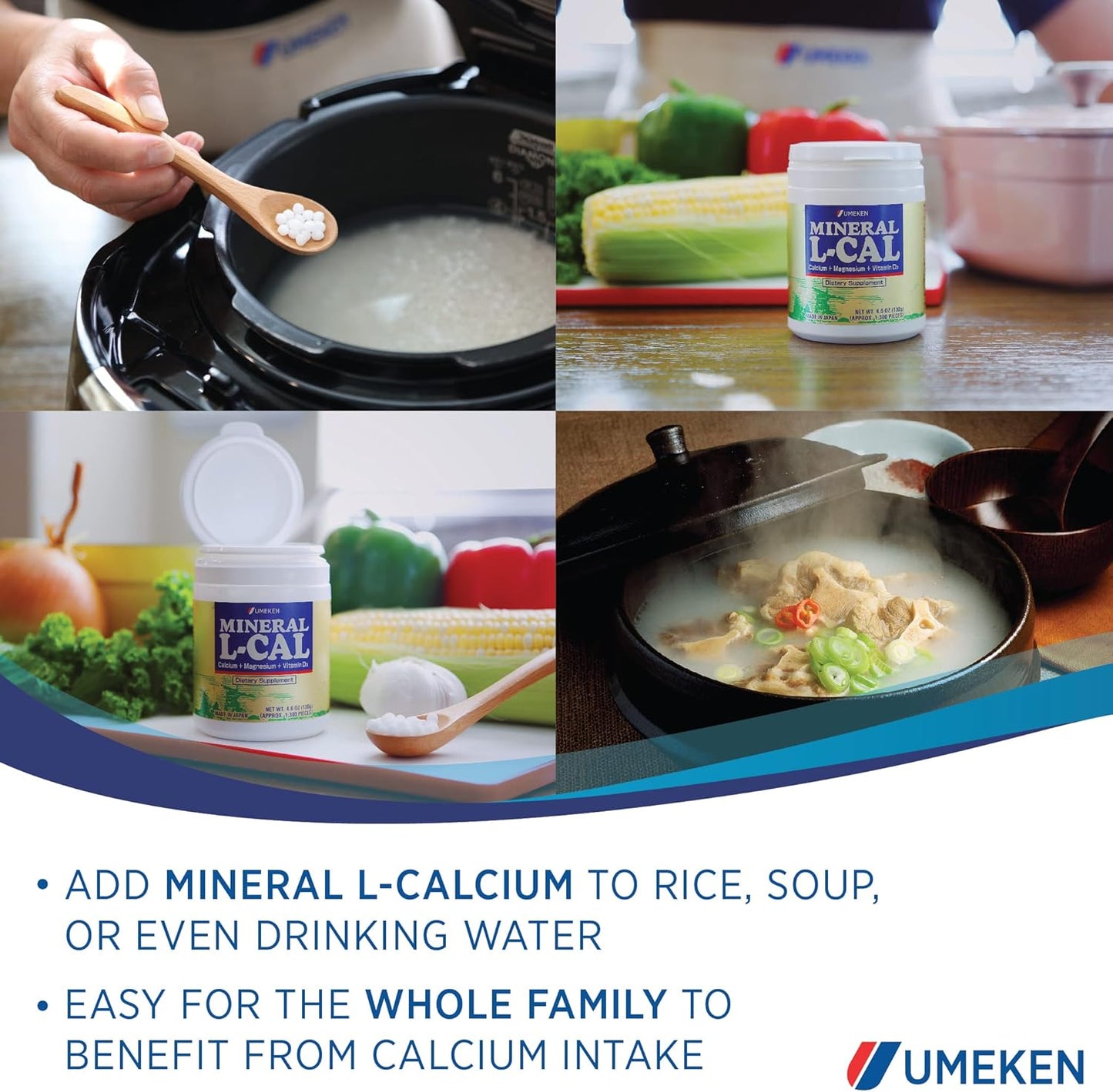 Umeken Mineral L-Cal: Water Soluble Calcium Magnesium D3 Supplement Balls with Vitamin D3, Magnesium, and Minerals, Fast Absorbing, 1,300 Balls x 2 Bottles, 130g