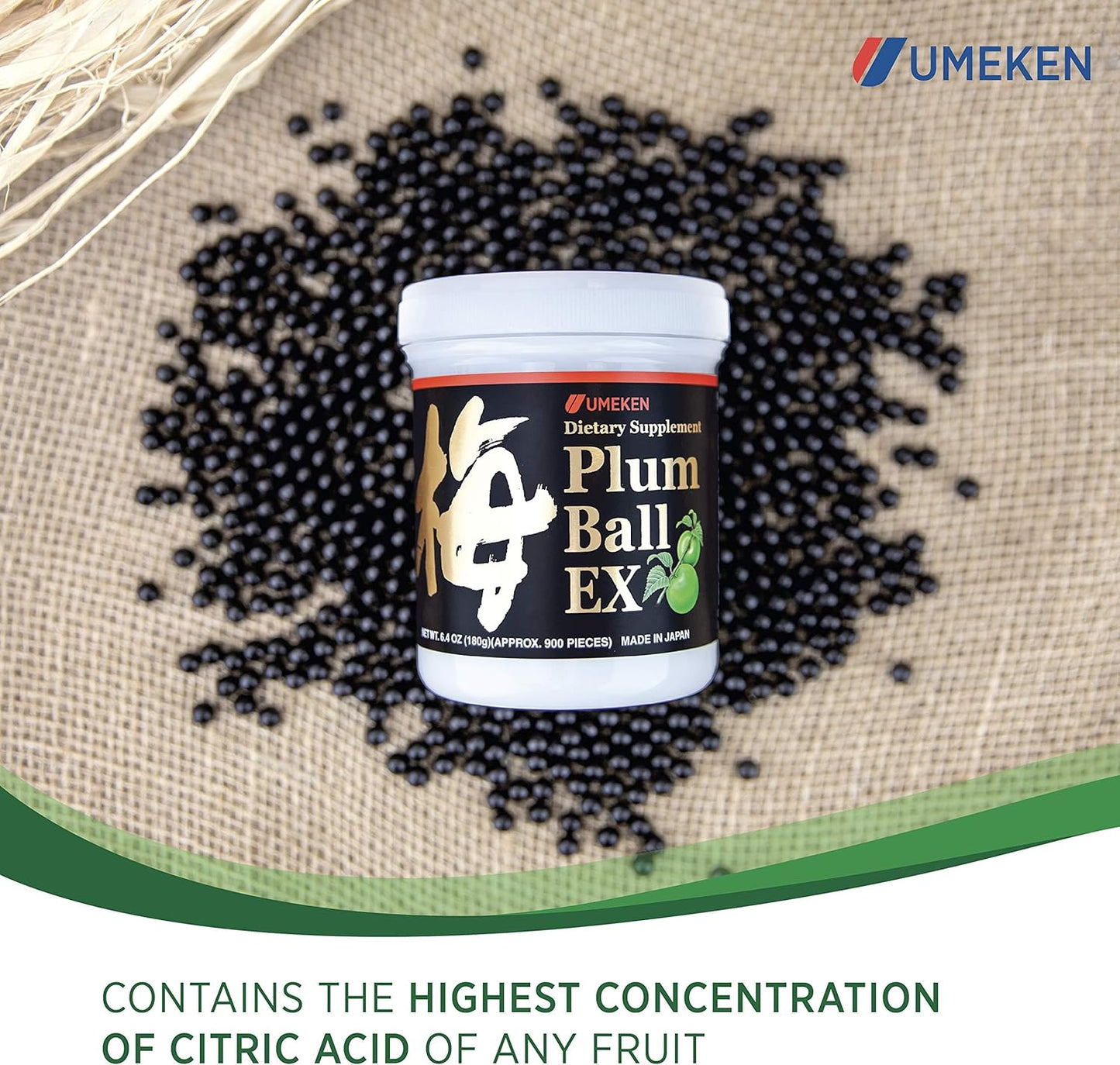Umeken Plum Ball EX - Antioxidant-Rich Concentrated Extract with Citric Acid & Mumefural - 3 Month Supply - 6.4oz Bottle