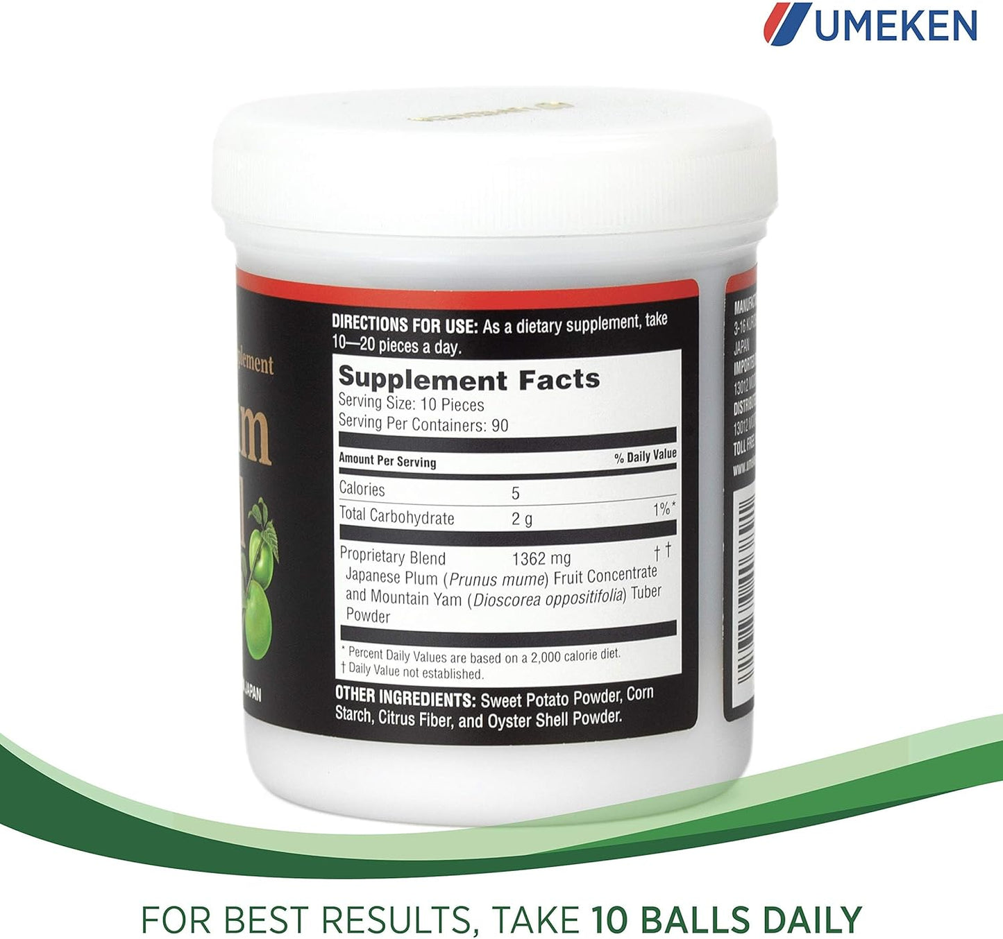 Umeken Plum Ball EX - Antioxidant-Rich Concentrated Extract with Citric Acid & Mumefural - 3 Month Supply - 6.4oz Bottle