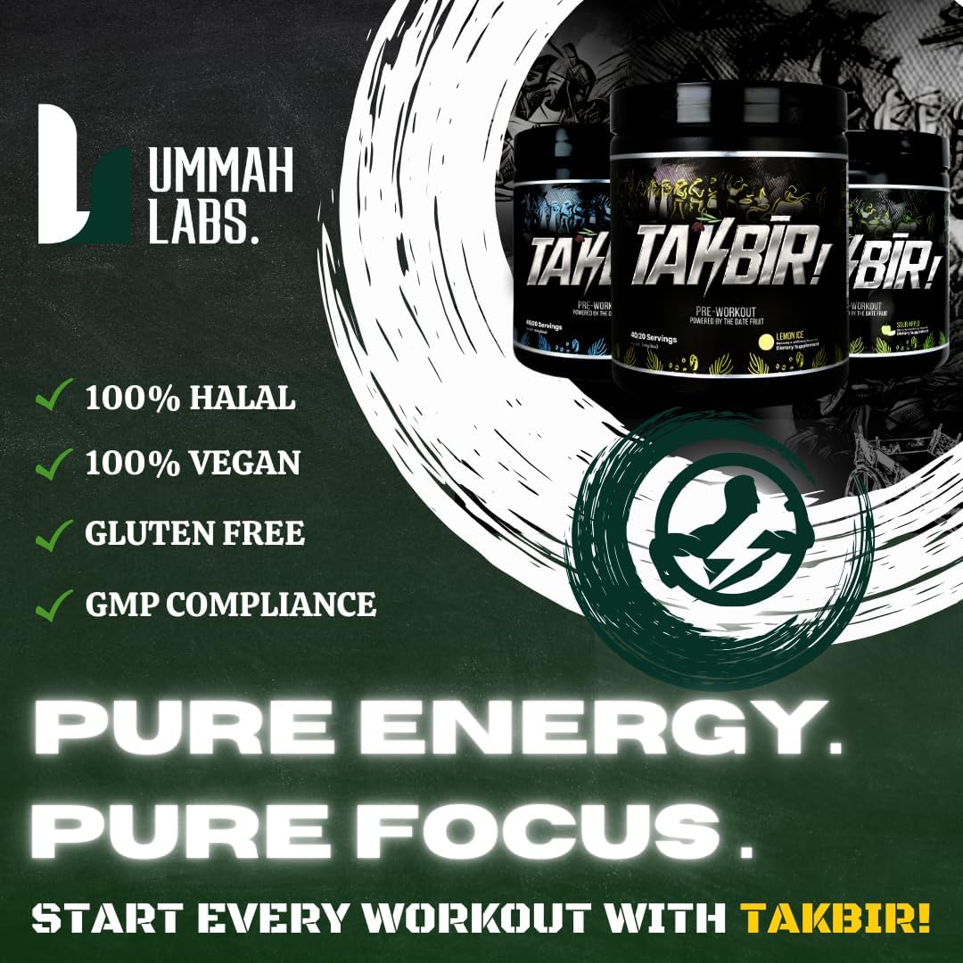 Ummah Labs TAKBIR! Halal Pre-Workout - Sour Apple Flavor, 40/20 Servings