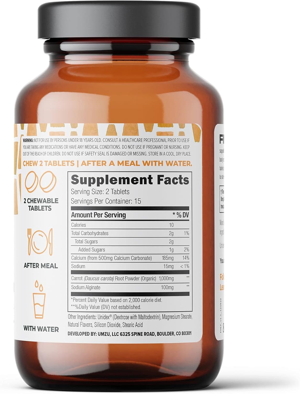 UMZU Finz Natural Gastric Comfort Supplement | Heartburn Relief with Carrot Root, Calcium & Sodium Alginate for Balanced pH | Fast-Acting Formula | Carrot Cake Flavor | 20 Tablets