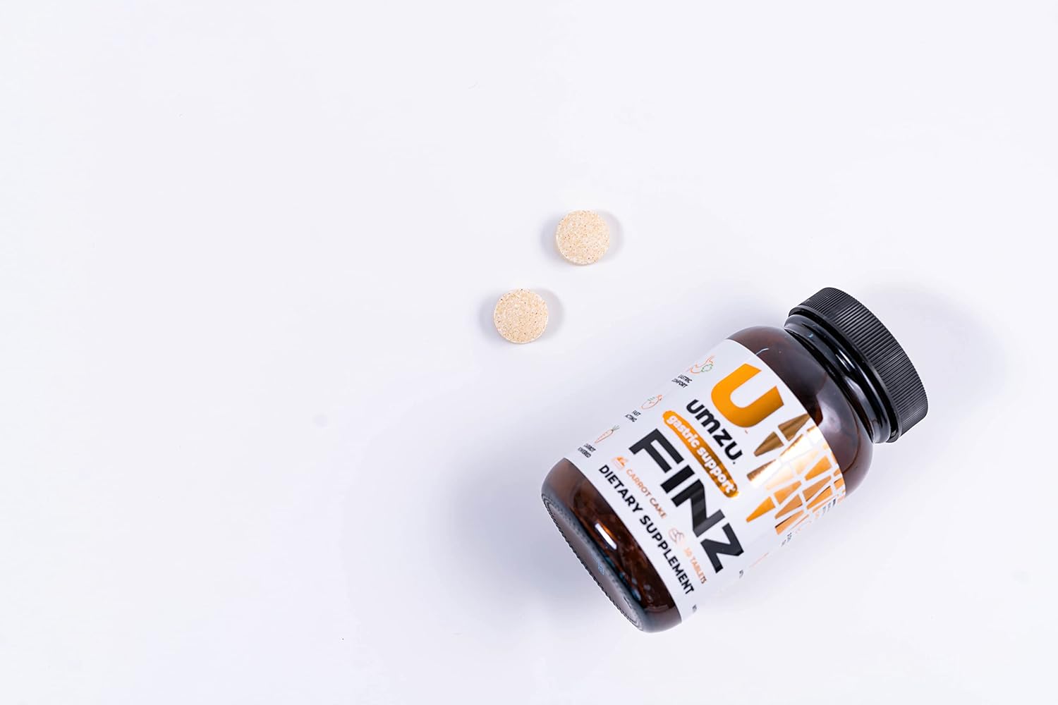 UMZU Finz Natural Gastric Comfort Supplement | Heartburn Relief with Carrot Root, Calcium & Sodium Alginate for Balanced pH | Fast-Acting Formula | Carrot Cake Flavor | 20 Tablets