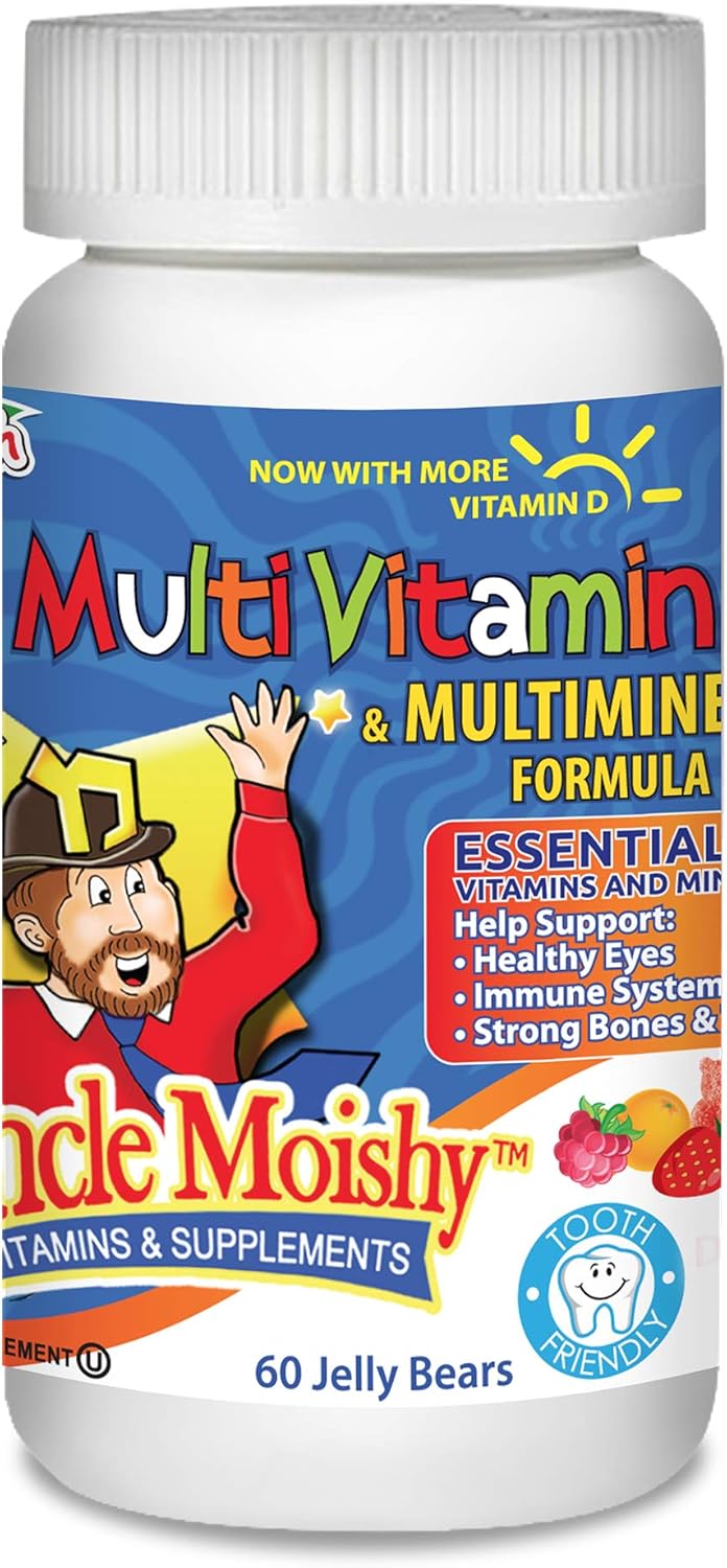 Uncle Moishy Kosher Children's Multi-Vitamin Mineral Jellies with Choline - 60 Jellies for Healthy Kids