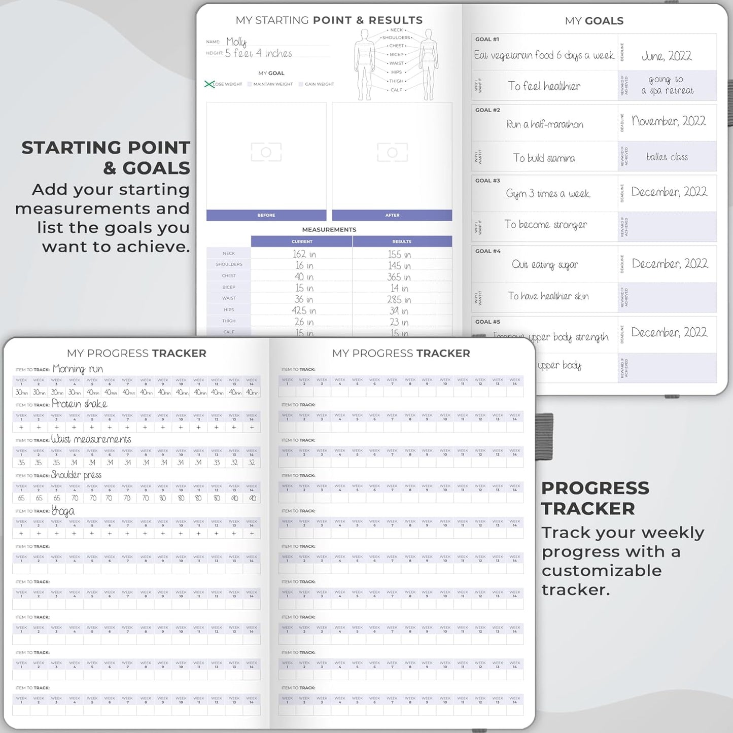Undated Nutrition & Workout Planner for Women & Men - Clever Fox Fitness Journal - Diet & Gym Exercise Log Book - A5 Size, Hardcover - Grey