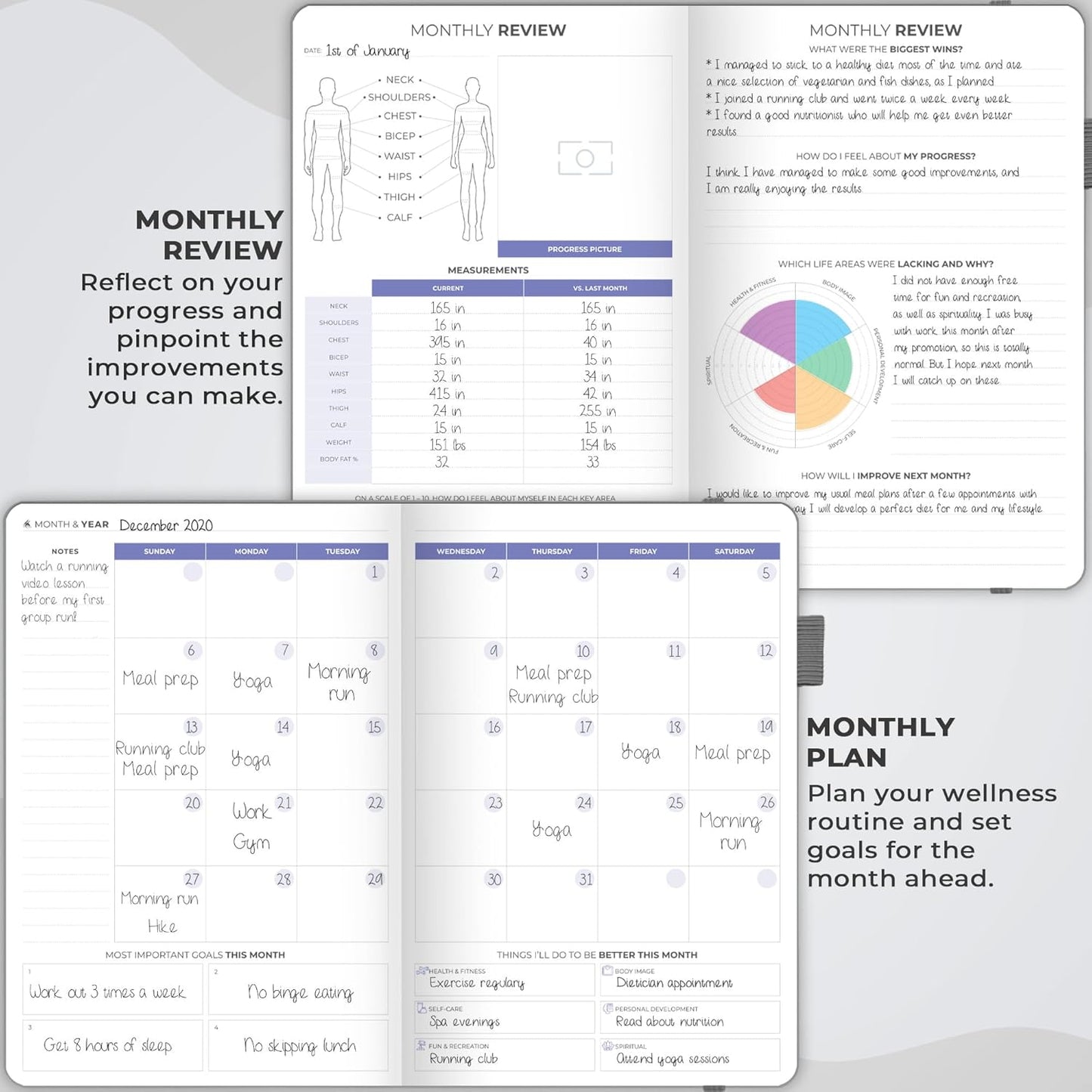 Undated Nutrition & Workout Planner for Women & Men - Clever Fox Fitness Journal - Diet & Gym Exercise Log Book - A5 Size, Hardcover - Grey