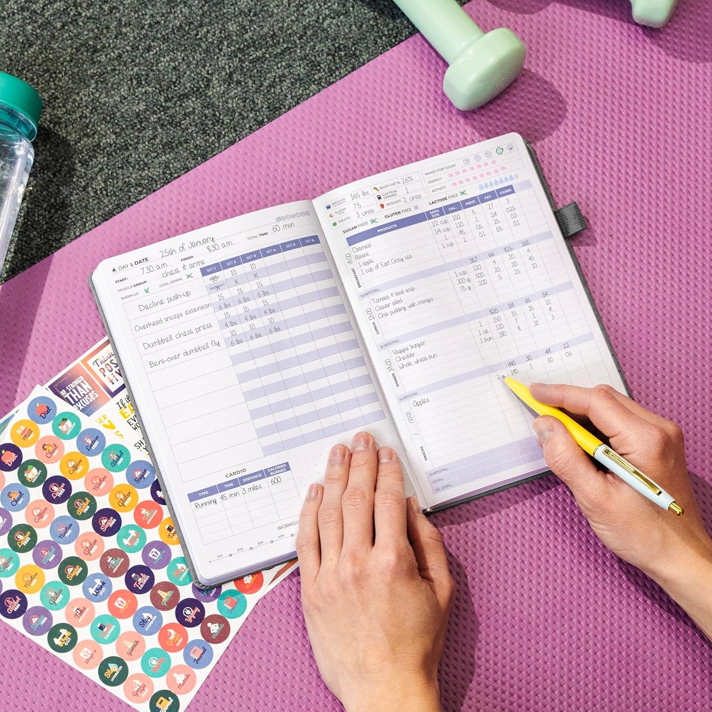 Undated Nutrition & Workout Planner for Women & Men - Clever Fox Fitness Journal - Diet & Gym Exercise Log Book - A5 Size, Hardcover - Grey
