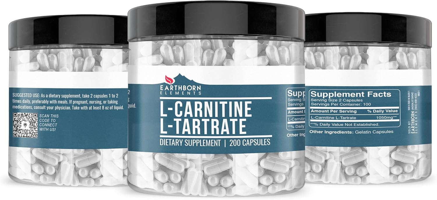 Undiluted L-Carnitine Tartrate Capsules - 200 Count, Gluten-Free, No Magnesium or Rice Fillers, Additive-Free