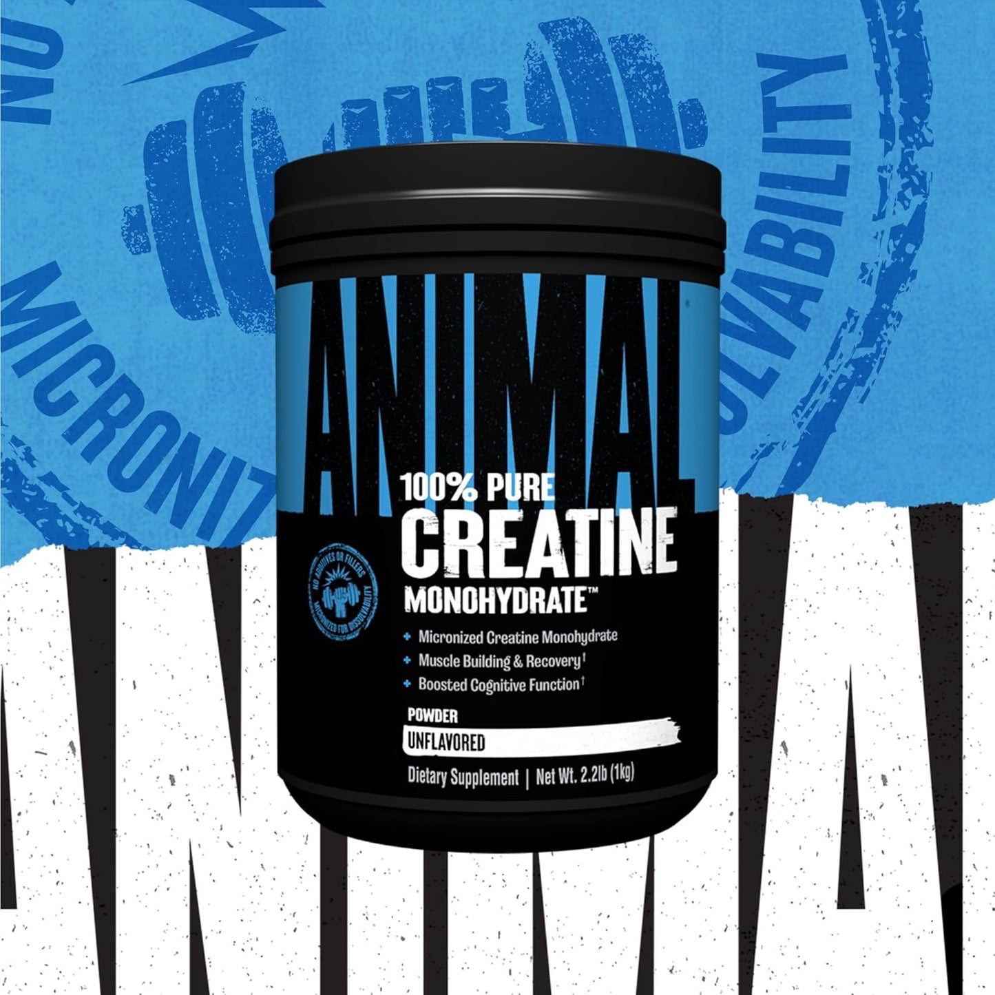 Unflavored Animal Micronized Creatine Monohydrate Powder 1000g - Supports Muscle Growth, Strength, and Recovery with ATP Production and Cognitive Benefits for Men & Women
