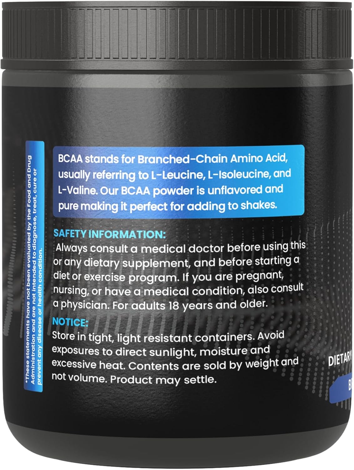 Unflavored BCAA Powder, 2:1 Ratio, 14.4 oz, 272 Servings, Pure Ingredients, No Additives