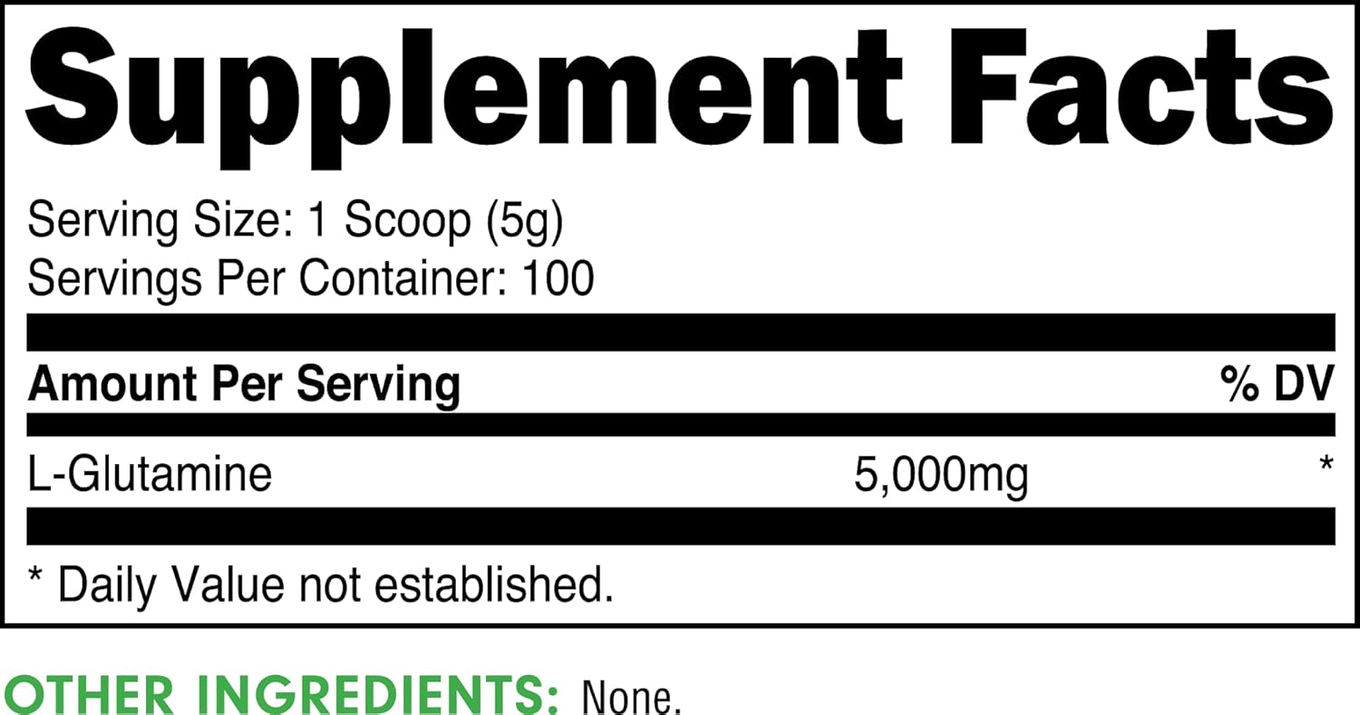 Unflavored Bucked Up L-Glutamine Powder - 500g, Gluten-Free, Non-GMO (100 Servings)