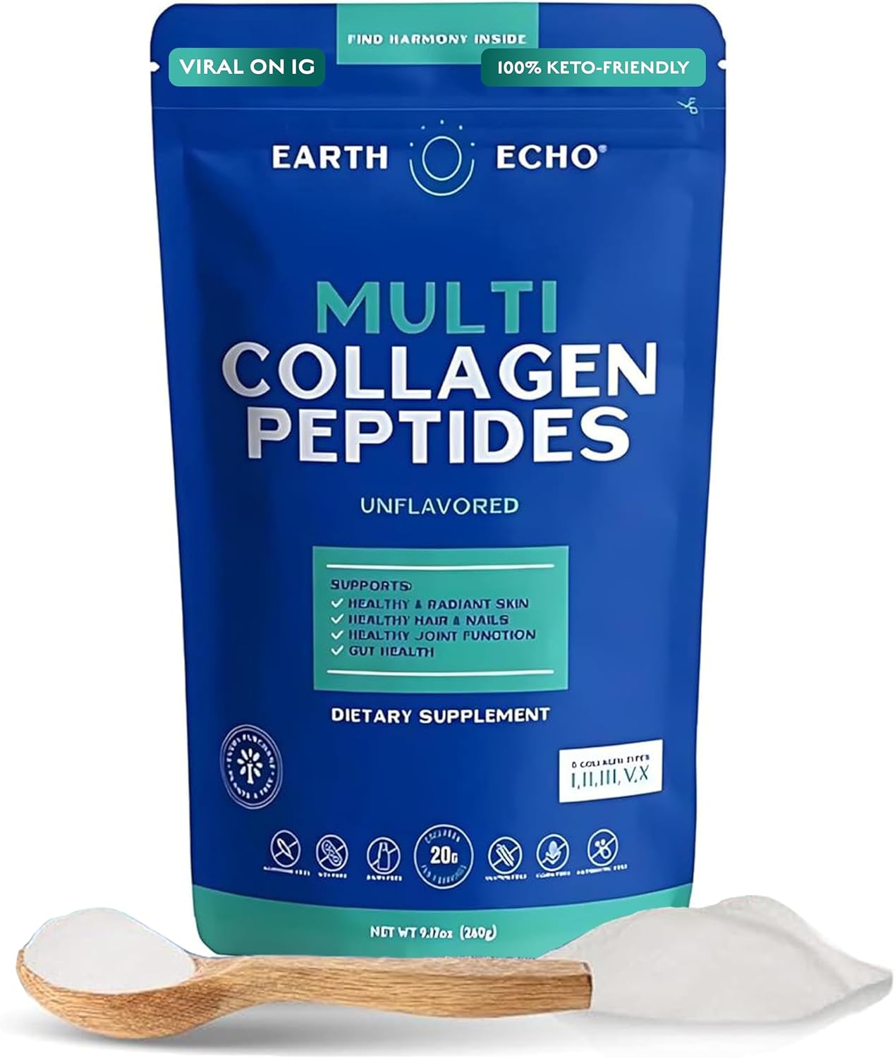 Unflavored Grass-Fed Multi Collagen Peptides Powder with Probiotics - Supports Immune & Gut Health, Radiant Skin - Dairy-Free