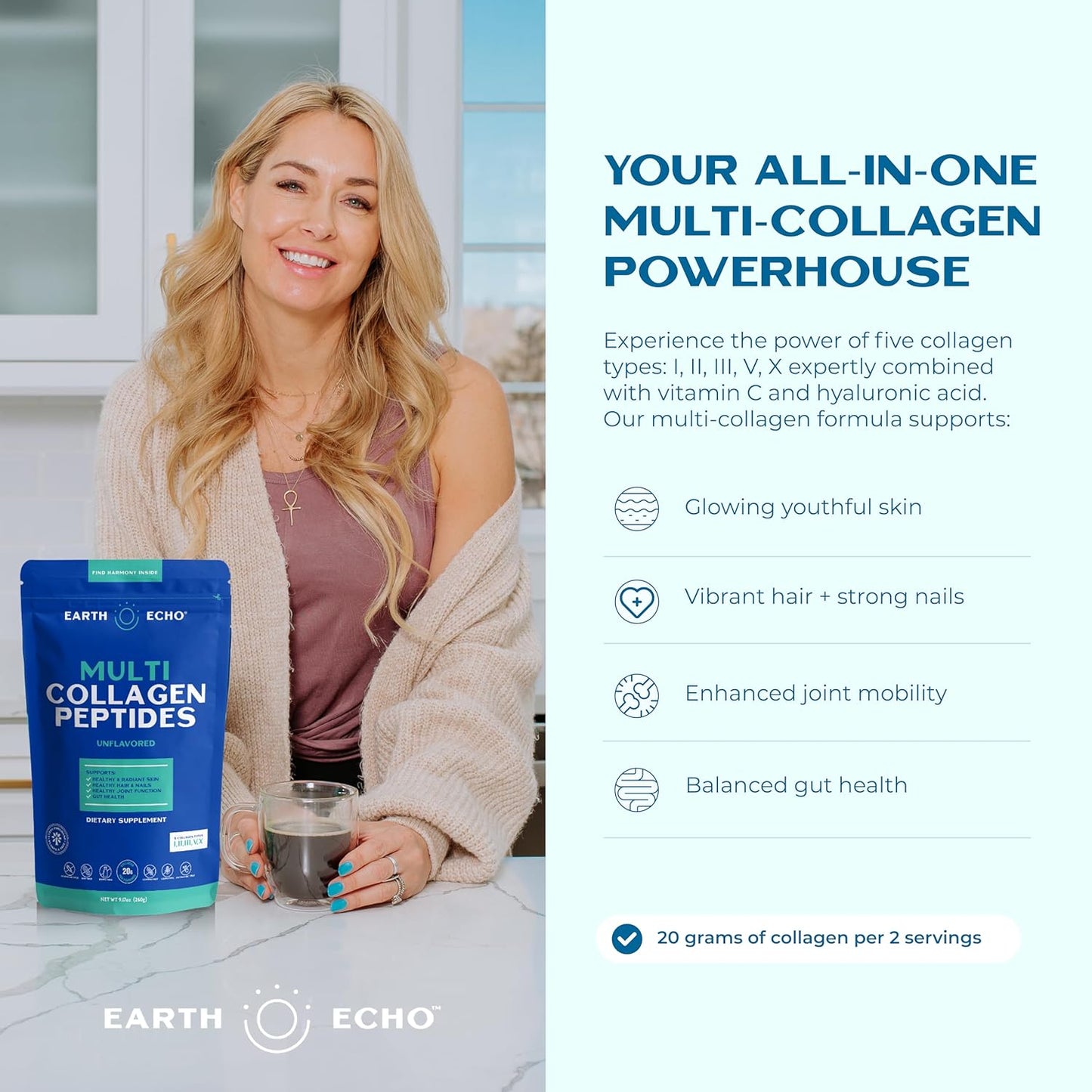 Unflavored Grass-Fed Multi Collagen Peptides Powder with Probiotics - Supports Immune & Gut Health, Radiant Skin - Dairy-Free