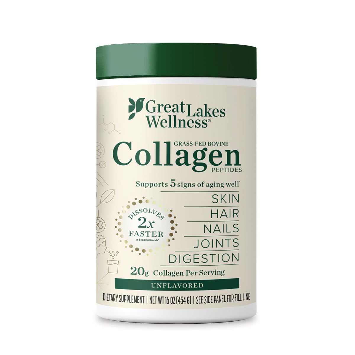 Unflavored Great Lakes Wellness Collagen Peptides Powder - 16 oz, 4 Pack - Hydrolyzed for Skin, Hair, Nails, Joints, Digestion - Non-GMO, Keto, Kosher - BoostGo Australia