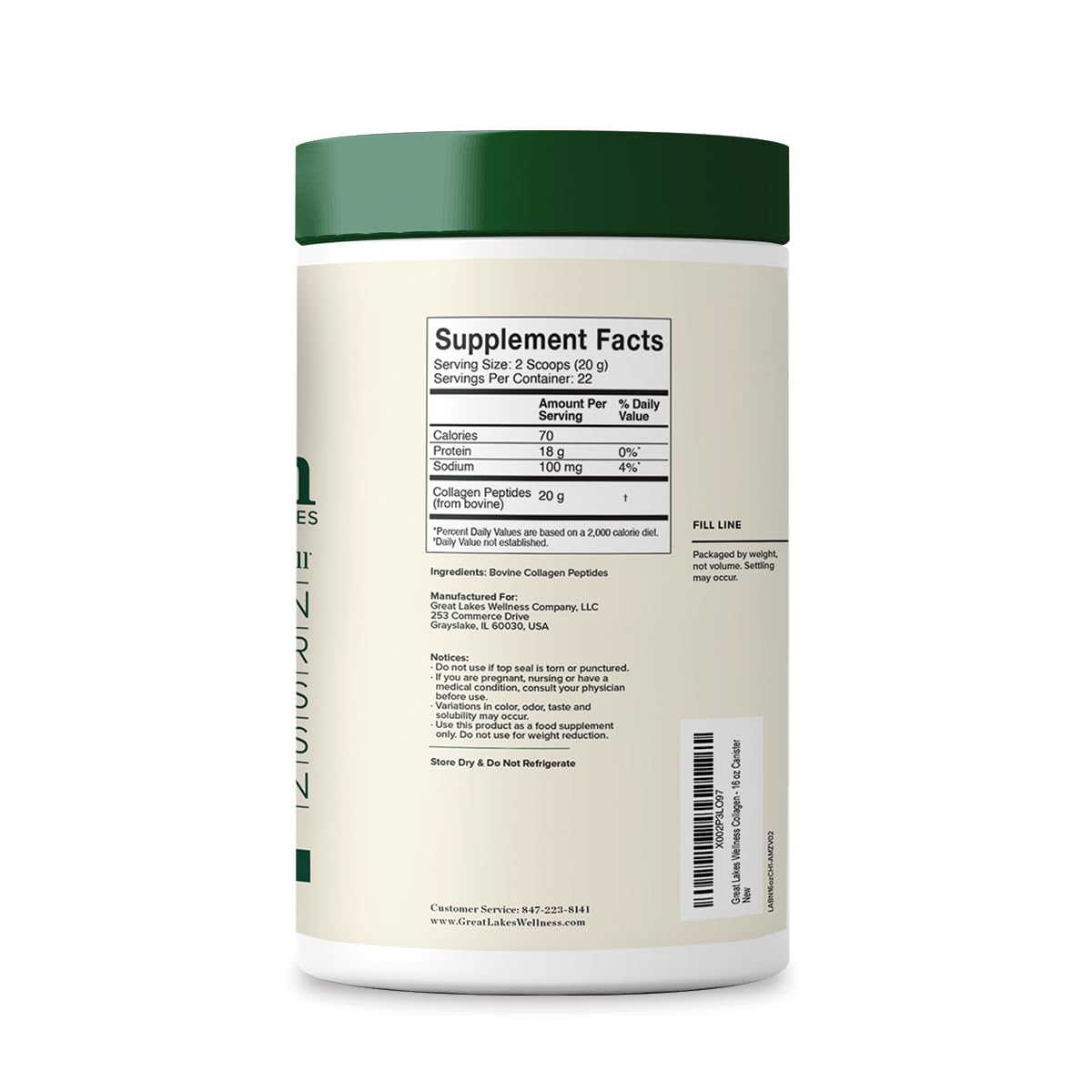 Unflavored Great Lakes Wellness Collagen Peptides Powder - 16 oz, 4 Pack - Hydrolyzed for Skin, Hair, Nails, Joints, Digestion - Non-GMO, Keto, Kosher - BoostGo Australia