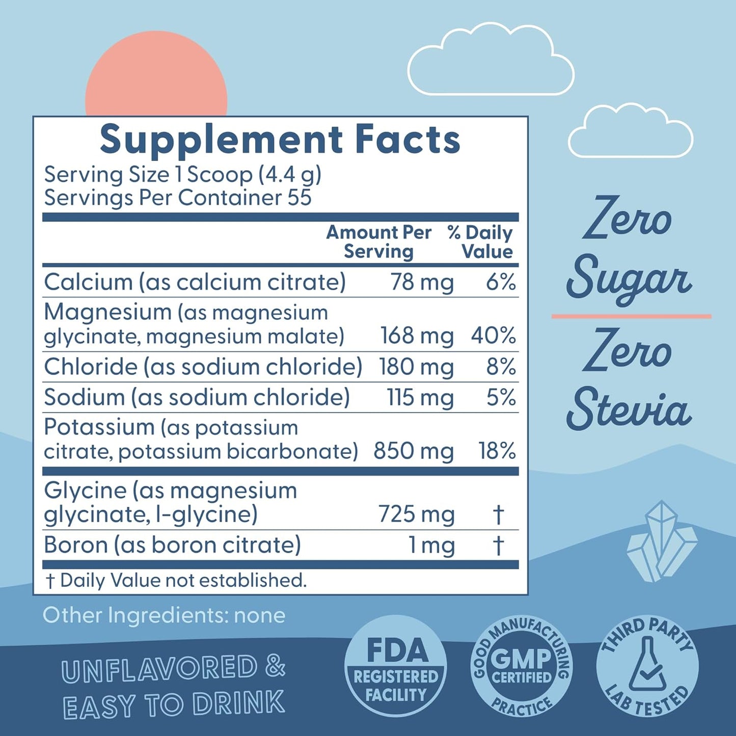 Unflavored Keto Electrolytes Powder with Raw Minerals and Glycine - No Sugar or Fillers