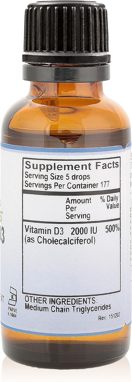 Unflavored Kosher D3 Liquid Vitamin D Drops with MCT Oil - 2000iu - 1oz Bottle