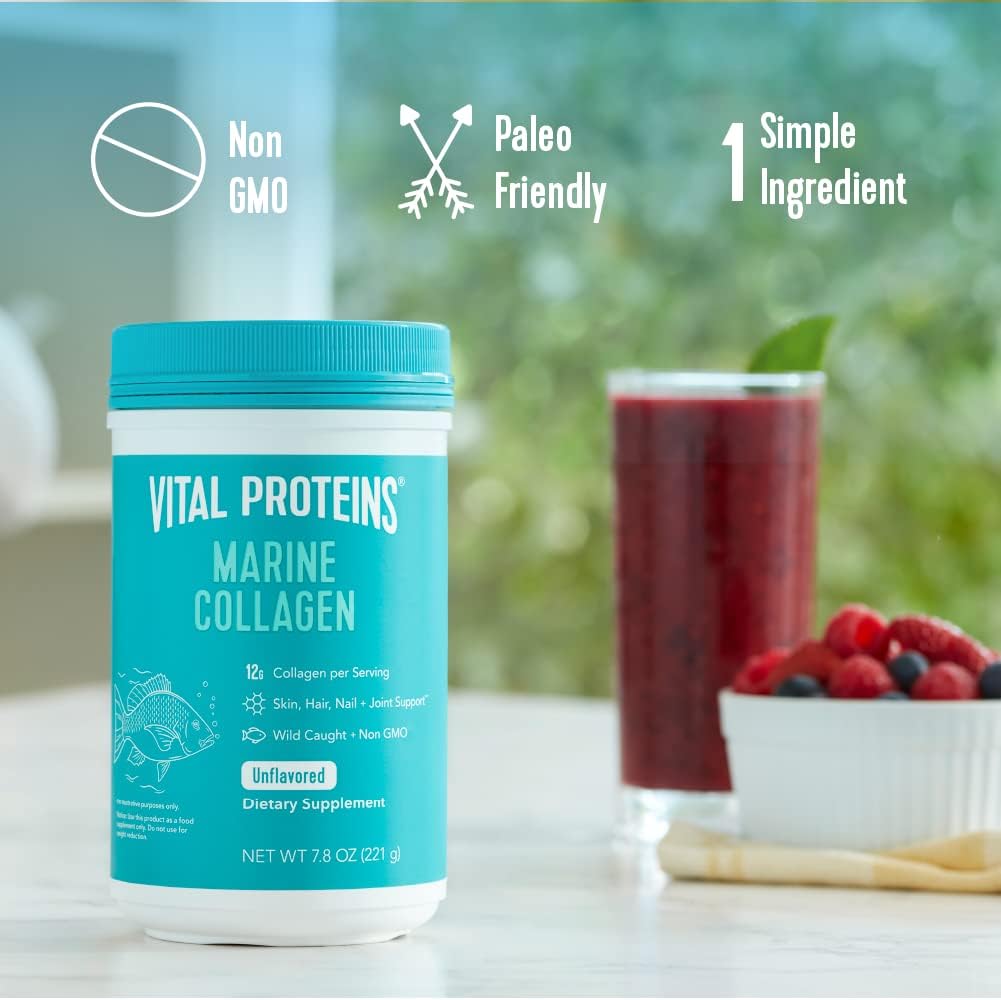 Unflavored & Marine Vital Proteins Collagen Peptides Powder - Essential Supplement for Skin, Hair, Nails, and Joints
