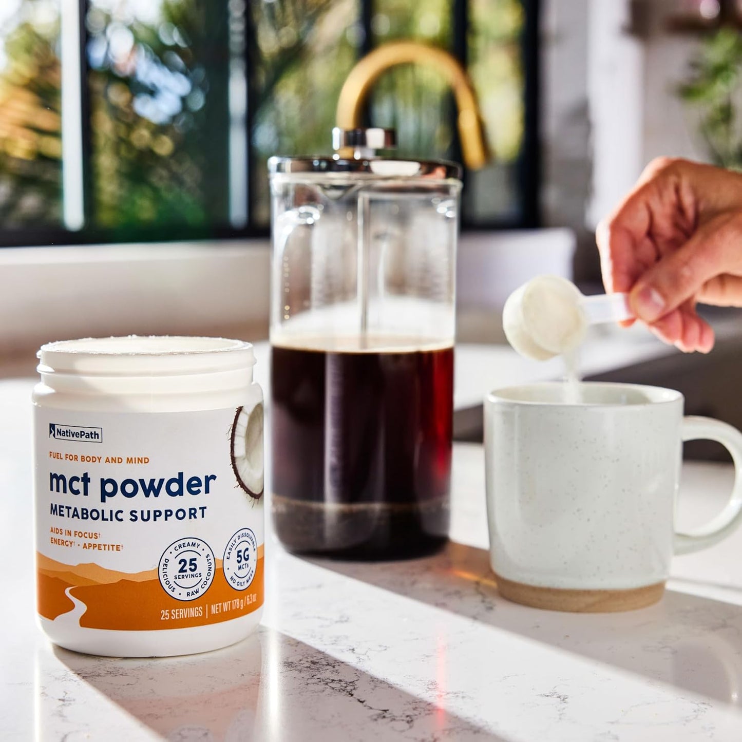 Unflavored MCT Oil Powder Supplement with Keto-Friendly C8 MCTs - Dairy, Gluten, and GMO-Free, 25 Servings