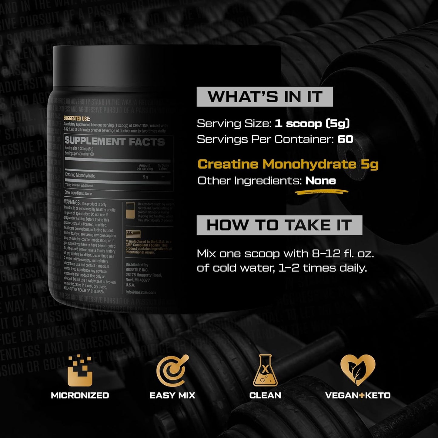 Unflavored Micronized Creatine Monohydrate Powder for Muscle Growth, Strength & Recovery - 60 Servings for Men & Women