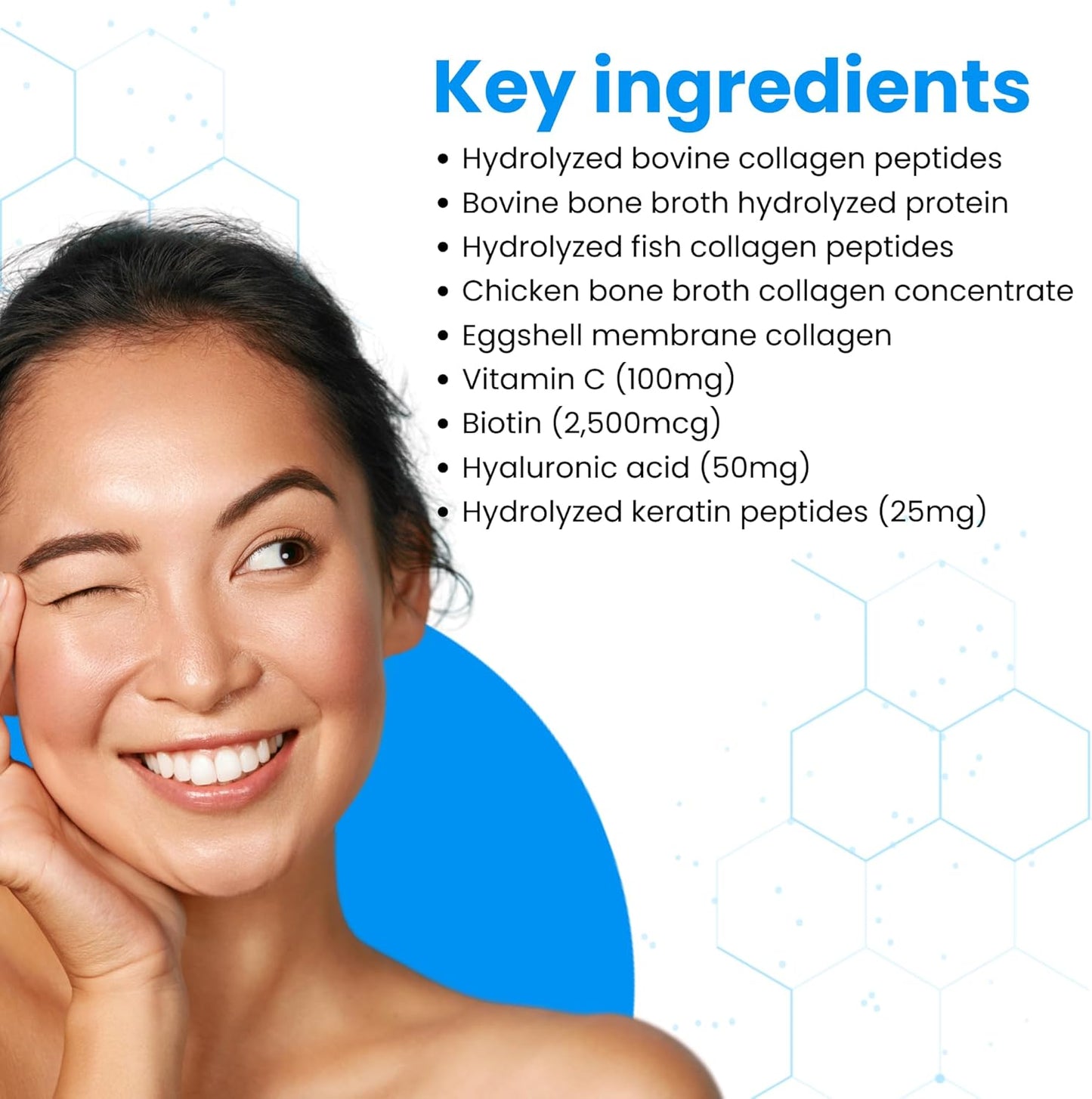 Unflavored Multi Collagen Powder with Vitamin C, Biotin, Hyaluronic Acid & Keratin - 8oz, 30 Servings - Non-GMO, Gluten-Free Collagen Supplements
