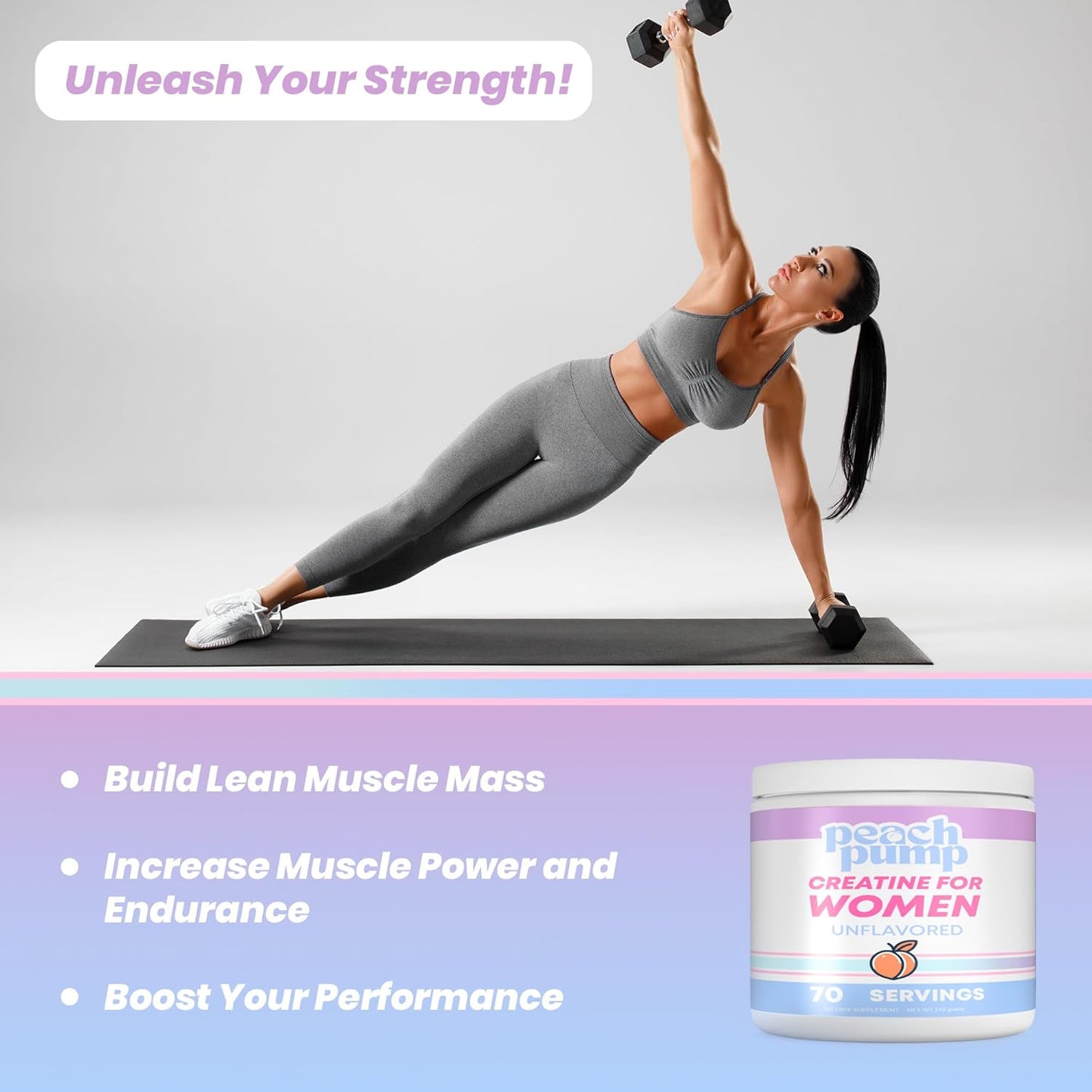 Unflavored Peach Pump Creatine for Women - Booty Builder with 70 Servings - Creatina for Booty Gain