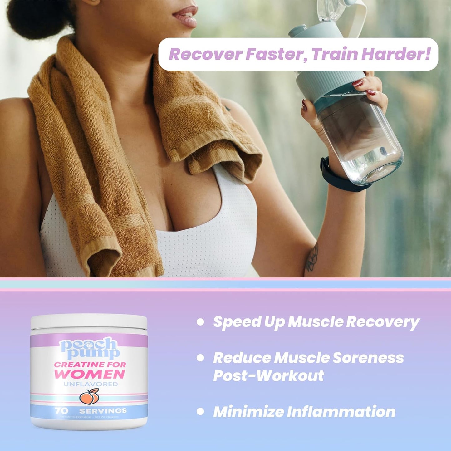 Unflavored Peach Pump Creatine for Women - Booty Builder with 70 Servings - Creatina for Booty Gain
