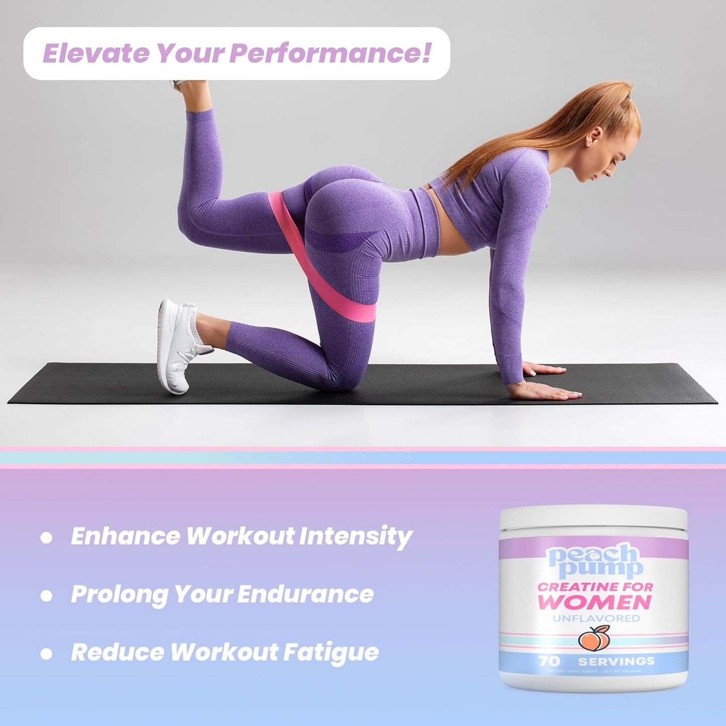 Unflavored Peach Pump Creatine for Women - Booty Builder with 70 Servings - Creatina for Booty Gain